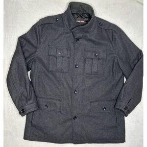 Michael Kors Grey Peacoat Wool Blend Button Up Utility Overcoat